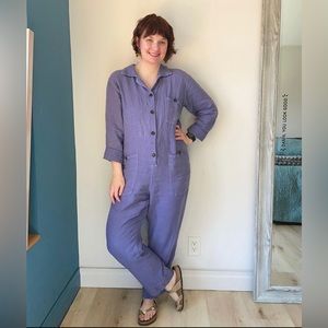Back Beat Co. Linen Utility Jumpsuit (Heron) - Size L
